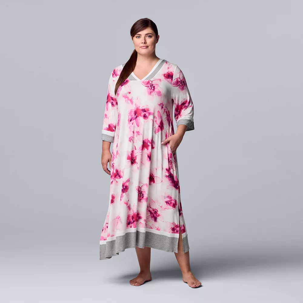 Plus Size Simply Vera Vera Wang 3/4 Sleeve Maxi Caftan 4 Plus Size Simply Vera Vera Wang 3/4 Sleeve Maxi Caftan - Image 2