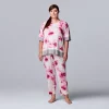 Plus Size Simply Vera Vera Wang Short Sleeve Pajama Top & Cropped Pajama Pants Set -SIMPLY VERA VERA WANG Sales 5702051 Lt Pink Floral