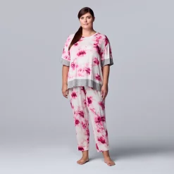 Plus Size Simply Vera Vera Wang Short Sleeve Pajama Top & Cropped Pajama Pants Set