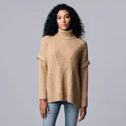 Women's Simply Vera Vera Wang Traveling Cable-Knit Poncho Sweater -SIMPLY VERA VERA WANG Sales 5797212 Hazelnut Gelato