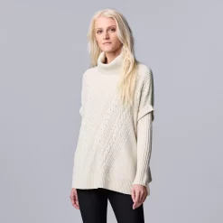 Women's Simply Vera Vera Wang Traveling Cable-Knit Poncho Sweater -SIMPLY VERA VERA WANG Sales 5797212 Tropical Sand