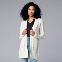 Women's Simply Vera Vera Wang Braided Long Cardigan Sweater -SIMPLY VERA VERA WANG Sales 5798421 White Wildflower