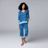 Women's Simply Vera Vera Wang 3/4 Sleeve Pajama Top and Capri Pajama Pants Sleep Set -SIMPLY VERA VERA WANG Sales 5804564 Navy Texture