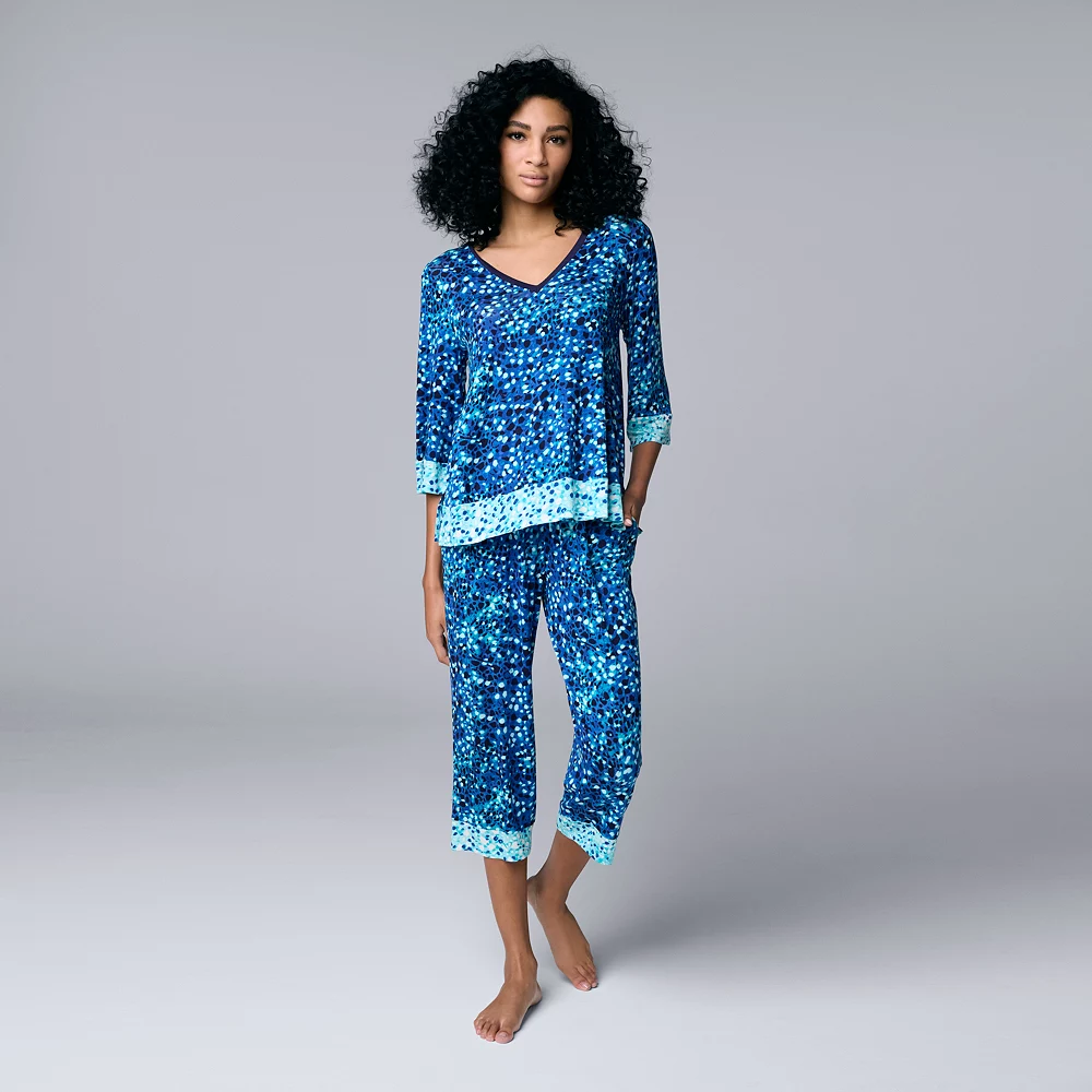 Women's Simply Vera Vera Wang 3/4 Sleeve Pajama Top and Capri Pajama Pants Sleep Set 3 Women's Simply Vera Vera Wang 3/4 Sleeve Pajama Top and Capri Pajama Pants Sleep Set