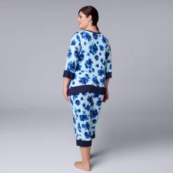 Plus Size Simply Vera Vera Wang 3/4 Sleeve Pajama Top and Capri Pajama Pants Sleep Set -SIMPLY VERA VERA WANG Sales 5809676 ALT