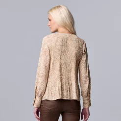 Women's Simply Vera Vera Wang Pleated Splitneck Top -SIMPLY VERA VERA WANG Sales 5810998 ALT