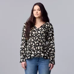 Women's Simply Vera Vera Wang Pleated Splitneck Top -SIMPLY VERA VERA WANG Sales 5810998 Faded Leopard D