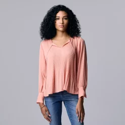 Women's Simply Vera Vera Wang Pleated Splitneck Top -SIMPLY VERA VERA WANG Sales 5810998 Rosette