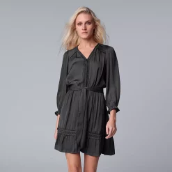 Women's Simply Vera Vera Wang Ruffle Shirt Dress -SIMPLY VERA VERA WANG Sales 5836918 Vera Black