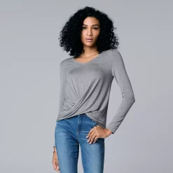 Women's Simply Vera Vera Wang Twist-Front Top -SIMPLY VERA VERA WANG Sales 5853079 Medium Gray Heather