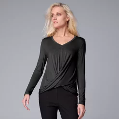 Women's Simply Vera Vera Wang Twist-Front Top -SIMPLY VERA VERA WANG Sales 5853079 Vera Black