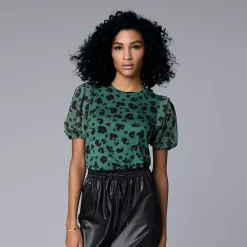 Women's Simply Vera Vera Wang Mixed-Media Top -SIMPLY VERA VERA WANG Sales 5883436 Faded Leopard