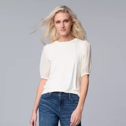 Women's Simply Vera Vera Wang Mixed-Media Top -SIMPLY VERA VERA WANG Sales 5883436 Vanilla
