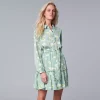 Women's Simply Vera Vera Wang Tiered Satin Shirtdress -SIMPLY VERA VERA WANG Sales 5892424 Grn Lm Flr