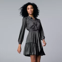 Women's Simply Vera Vera Wang Tiered Satin Shirtdress -SIMPLY VERA VERA WANG Sales 5892424 Vera Black