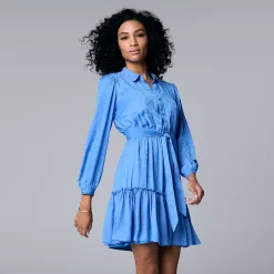 Women's Simply Vera Vera Wang Tiered Satin Shirtdress -SIMPLY VERA VERA WANG Sales 5892424 Vienna Stream