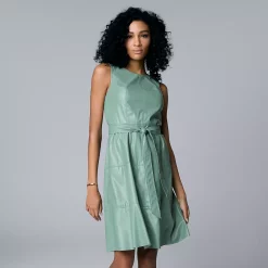 Women's Simply Vera Vera Wang Faux-Leather Dress -SIMPLY VERA VERA WANG Sales 5900544 Moxie Green