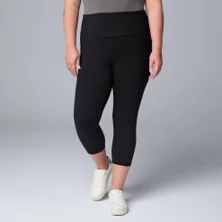 Plus Size Simply Vera Vera Wang High Rise Cotton Shaping Capri Leggings -SIMPLY VERA VERA WANG Sales 5910213 Black