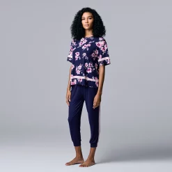 Women's Simply Vera Vera Wang Short Sleeve Pajama Top and Cropped Banded Bottom Pajama Pants Sleep Set