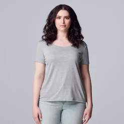 Petite Simply Vera Vera Wang Textured Short Sleeve Tee -SIMPLY VERA VERA WANG Sales 6037538 ALT2