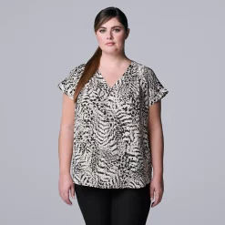 Plus Size Simply Vera Vera Wang Dolman Popover Top -SIMPLY VERA VERA WANG Sales 6047268 Abstract Feather A