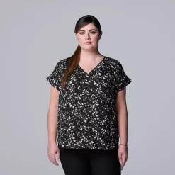 Plus Size Simply Vera Vera Wang Dolman Popover Top -SIMPLY VERA VERA WANG Sales 6047268 Garden Foliage D