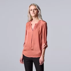 Women's Simply Vera Vera Wang Roll-Tab Sleeve Popover Blouse -SIMPLY VERA VERA WANG Sales 6171470 Shabby Rose